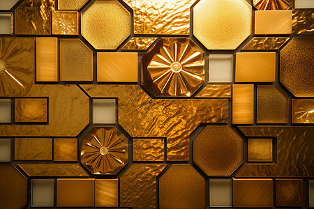 金光璀璨的金玻璃墙壁图片