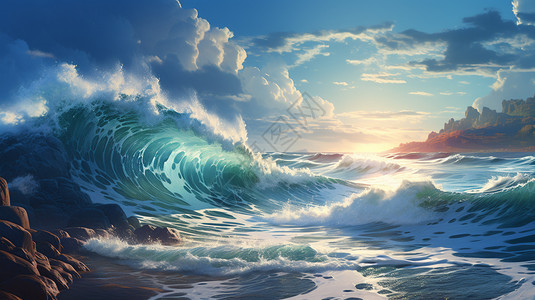 海洋中的巨浪图片