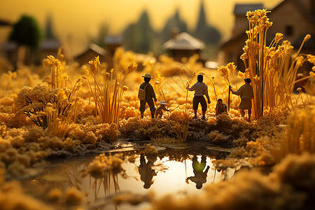 金黄稻田中的微观图片