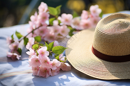 帽子和鲜花背景