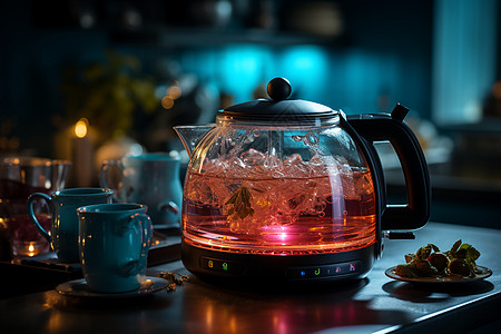 花茶壶热水壶中的花茶背景