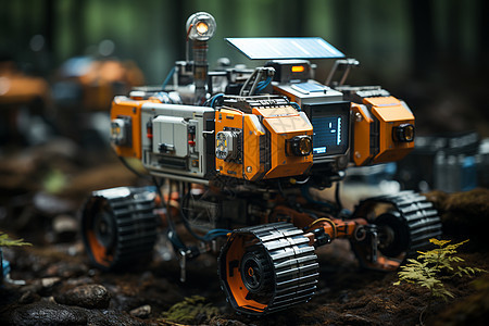 森林中的玩具机器人图片
