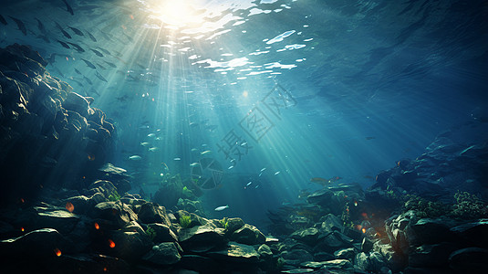 波澜壮阔的海底世界背景图片