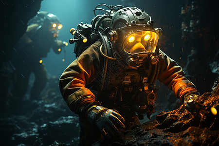 深海的潜水员背景图片