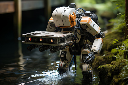 流水里的机器人背景图片