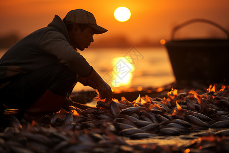 打鱼的渔民图片