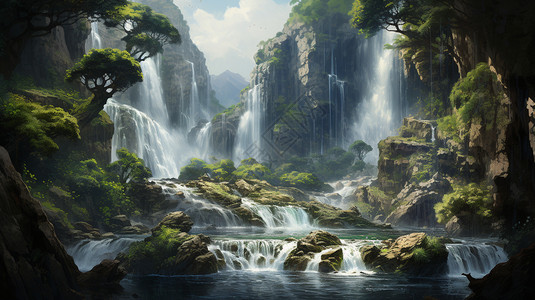 峡谷中的壮丽瀑布图片