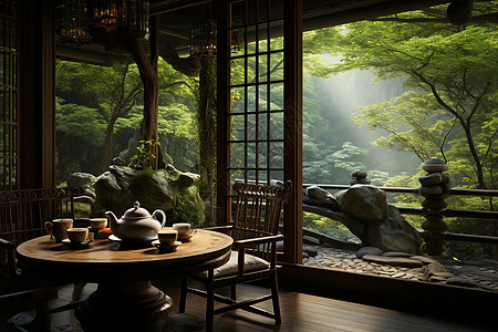 茶室景色优美背景图片