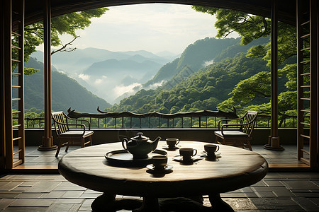 茶与山景图片