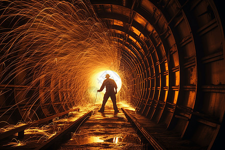 工人在隧道施工图片