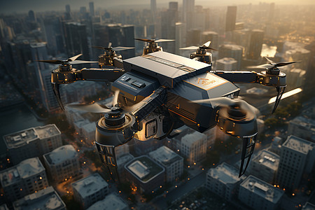 无人机飞行在城市上空图片