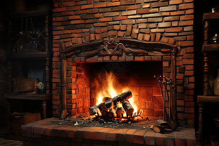温暖的冬日炉火图片