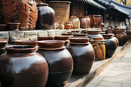 一排排陶器背景图片