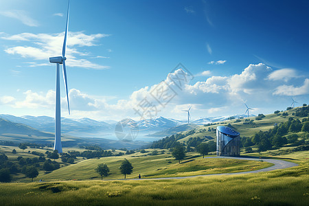风力发电厂风力发电机的自然之美背景