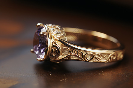 紫宝石黄金戒指图片