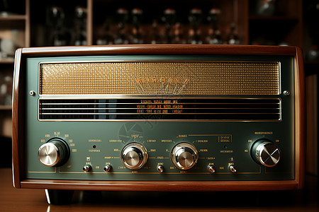 木桌上的收音机图片