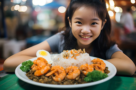 女孩享受美食图片