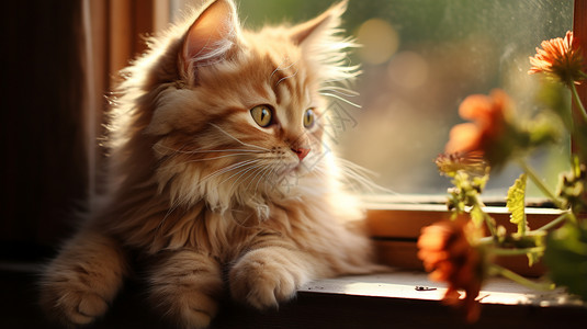 小猫在窗台上休息图片