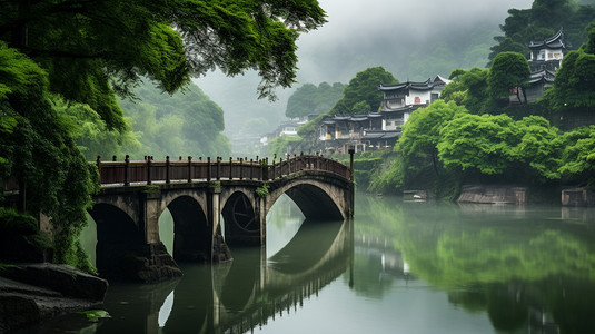 河流上的石拱桥图片