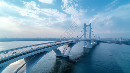 蓝天下的跨海大桥图片