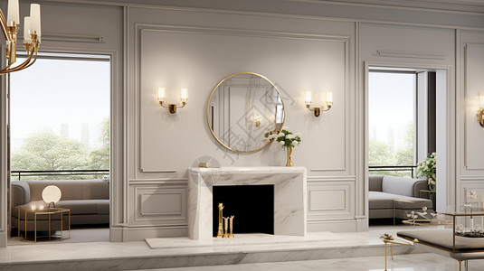 美式家具壁炉上的镜子背景