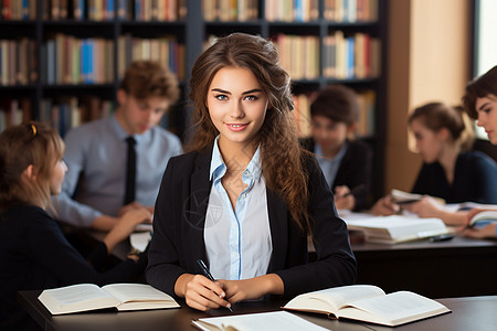 图书馆里的女学生图片