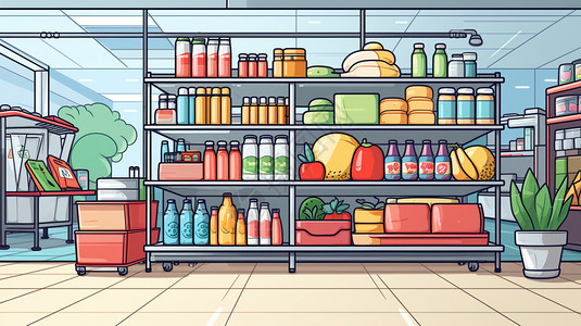 整齐的超市货架背景图片