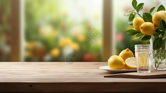 柠檬放在桌子上图片