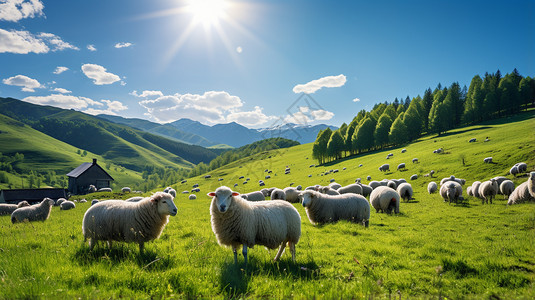 山坡上放牧的山羊图片