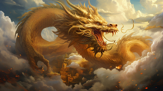 云彩中的中国龙背景图片