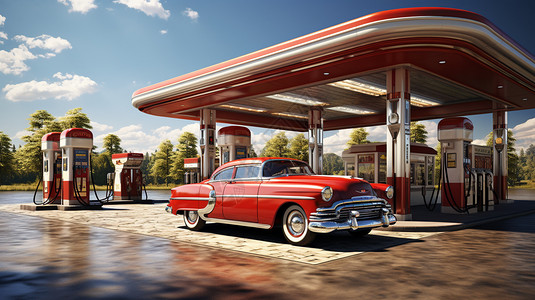 复古汽车加油站背景图片
