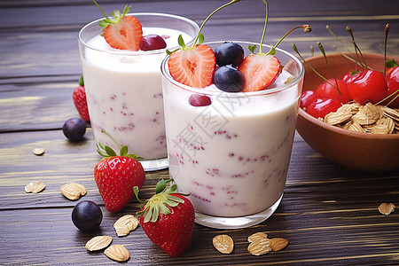 健康美食的燕麦水果酸奶图片