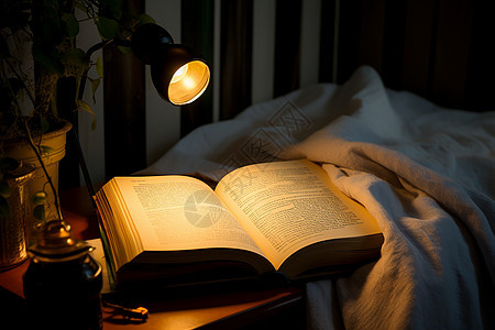 夜晚阅读书籍的休闲时光图片