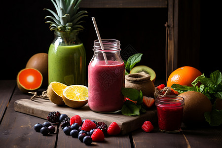 多彩鲜果的水果汁背景图片