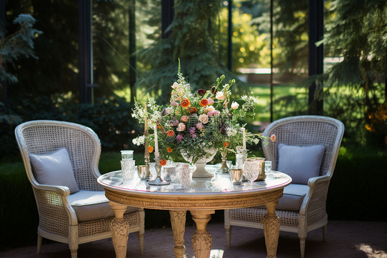 典雅的庭院桌椅装饰图片