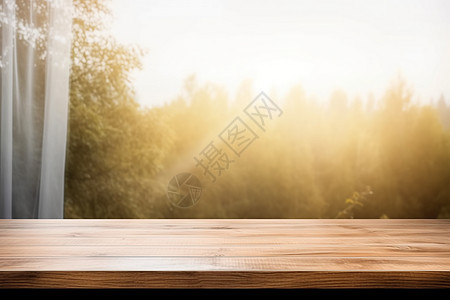 清晨窗边的木质桌面图片