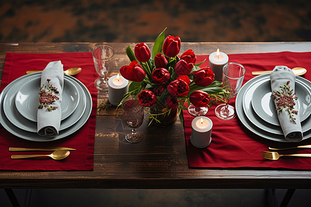 鲜花烛光中的浪漫晚餐图片