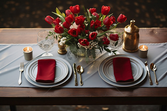 浪漫的情人节餐桌布置图片