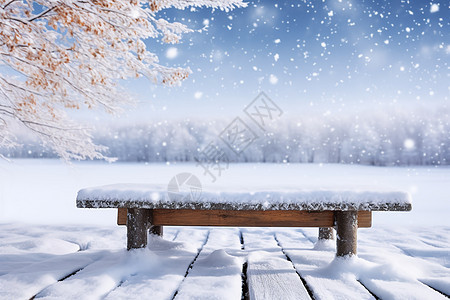 冬季公园里的木桌背景图片