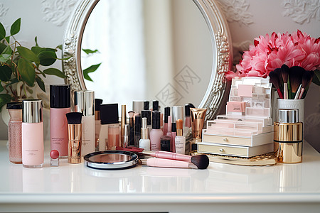美妆小镜子精致的女性化妆桌背景