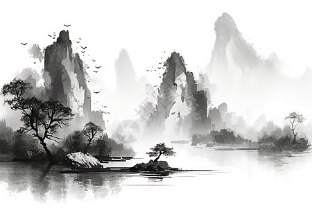 中国山水画风格的描绘图片