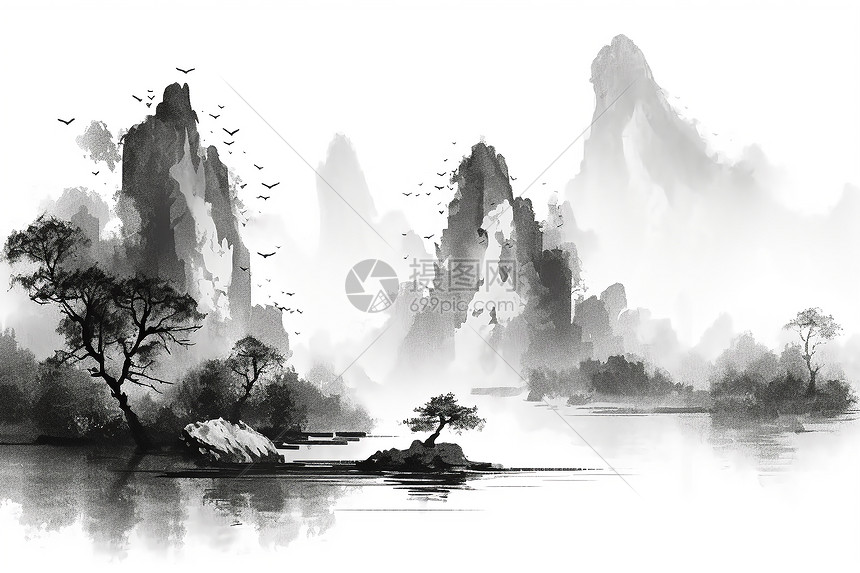 中国山水画风格的描绘图片