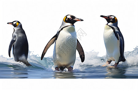海边可爱企鹅海边有三只企鹅背景