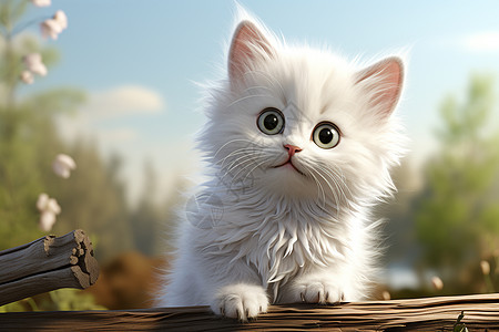 一只白色的可爱小猫图片
