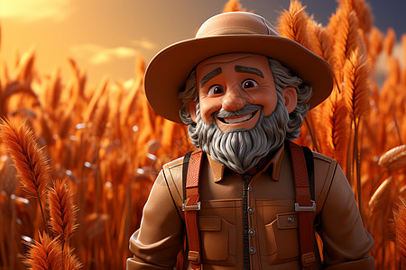 秋天里麦田中的农民图片
