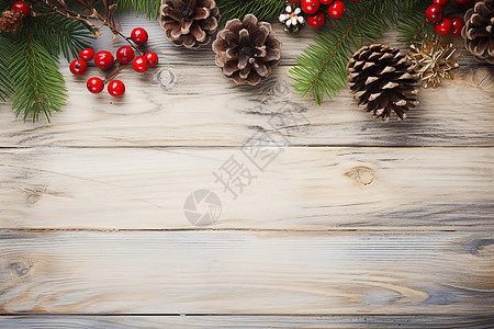 圣诞节桌面桌面的装饰品和松果背景
