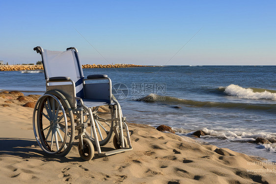 沙滩上的轮椅图片