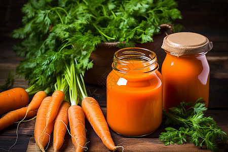 蔬菜汁和水果汁健康的胡萝卜和胡萝卜汁背景