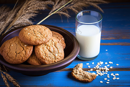 健康的饼干和牛奶背景图片