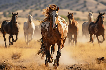 草原上奔跑的马儿图片
